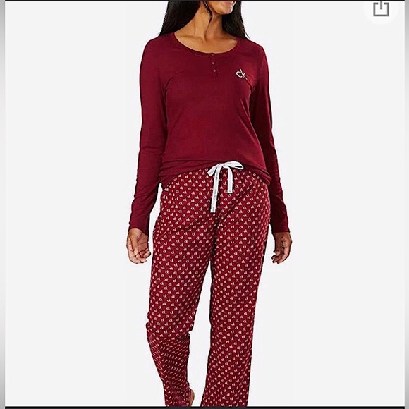🆕🔥CALVIN KLEIN SUPER CUTE&STYLISH PJ SET/HENLEY LONGSLEEVE TOP&FLEECE PANTSNWT - Picture 1 of 6